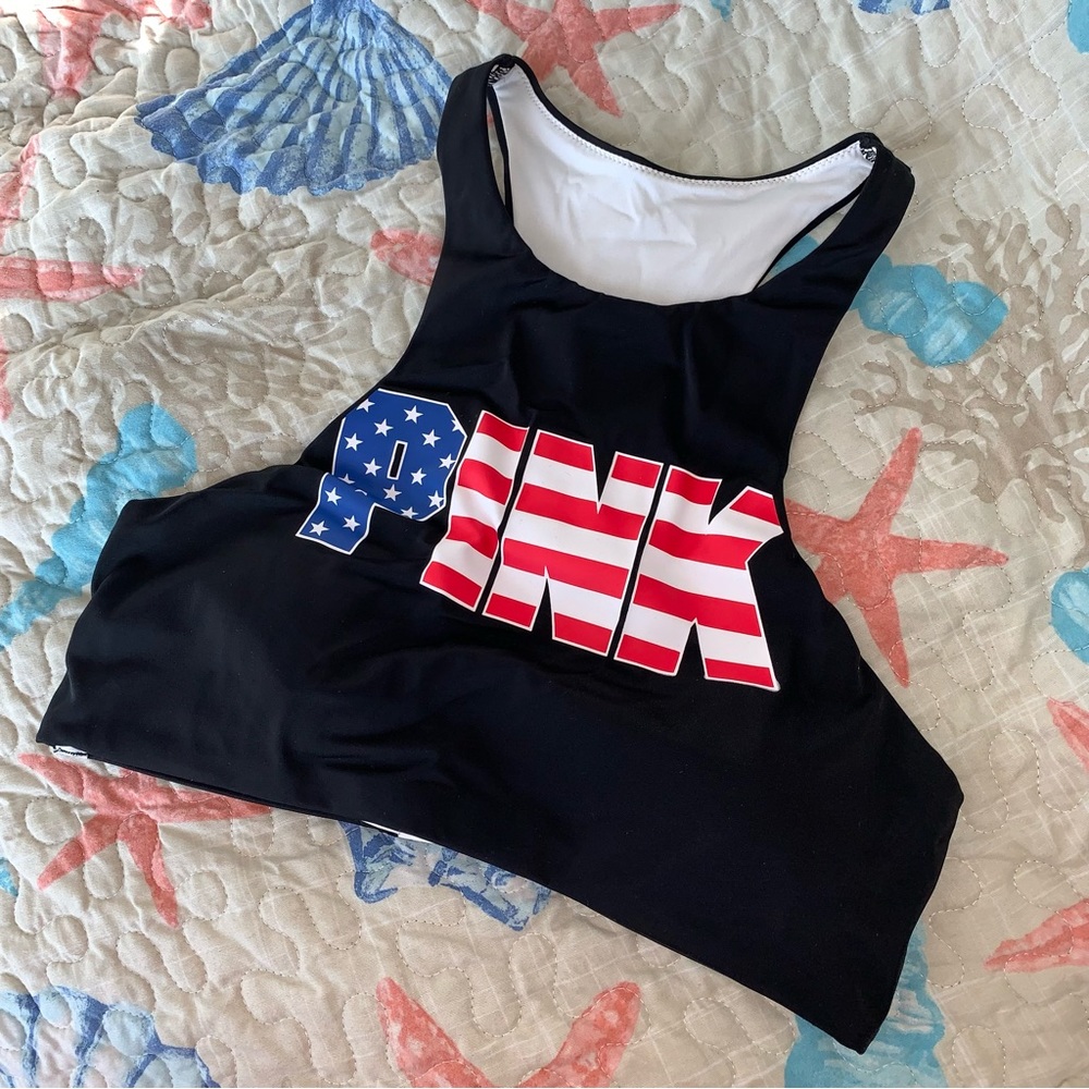 ❌SOLD❌ on ThredUp—VS Pink Black Americana High Neck Bikini Top